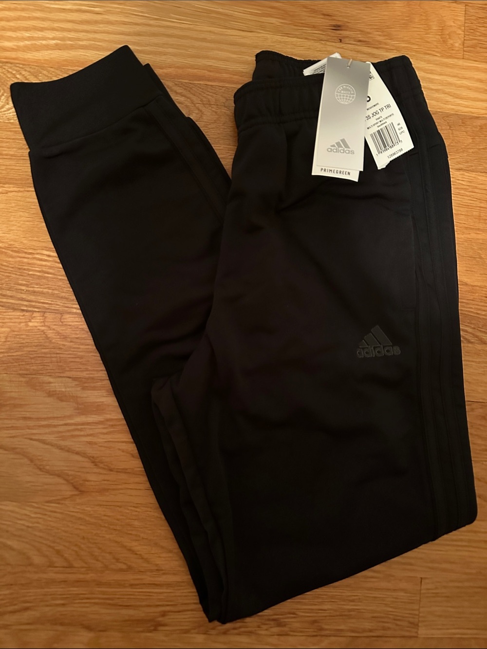 adidas mens Black Performance Joggers NWT size small black side stripes